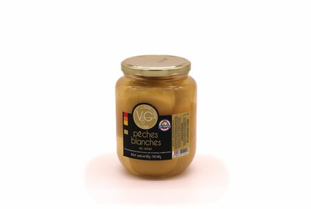 Perziken wit geheel op siroop handgepeld 850ml Vergers de Gascogne
